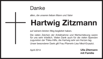 Traueranzeige von Hartwig Zitzmann von Pegnitz-Zeitung